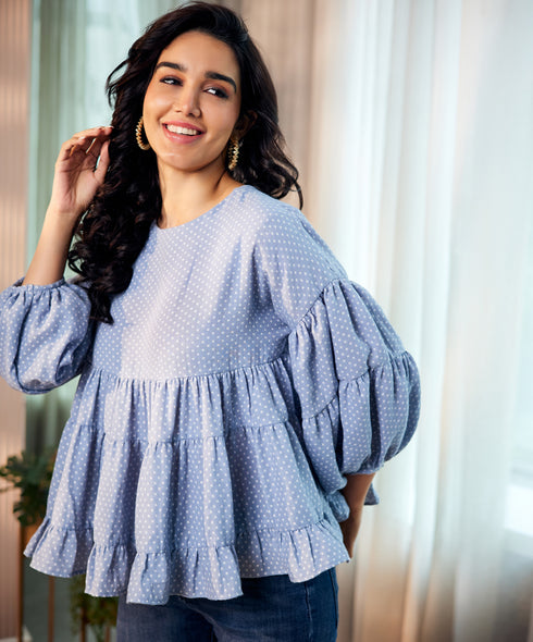 Loose Fitted Cotton Blue Top